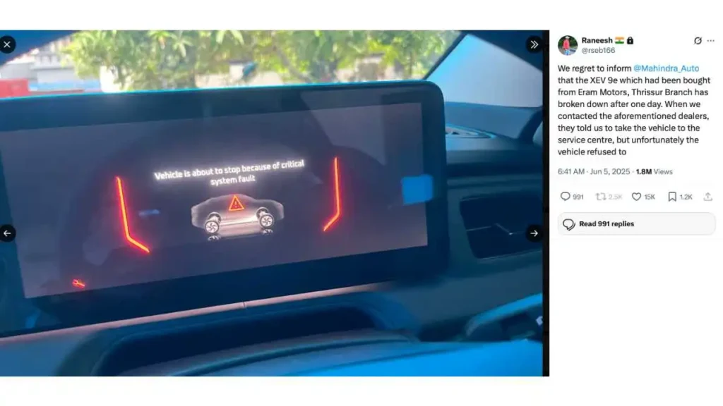 mahindra xev 9e customer service issue 
